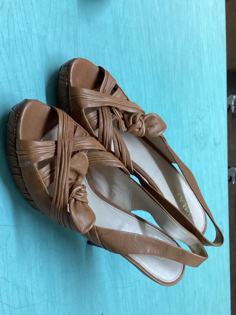 Prada Brown Knotted Leather Wedge Slingbacks